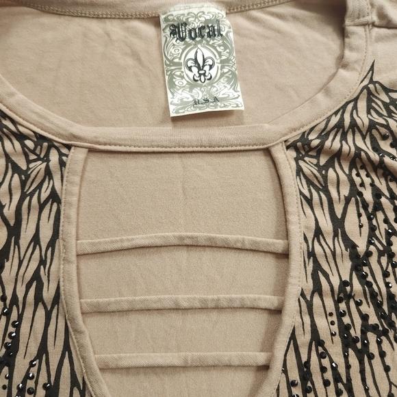 Vocal Ladder Neck Black Rhinestone Bling Wing Top sz 1XL - Picture 7 of 7